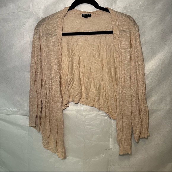 Torrid 3/4 Sleeve Cropped Sweater Shrug beige Women's Cardigan Sweater 4XL - Picture 6 of 12